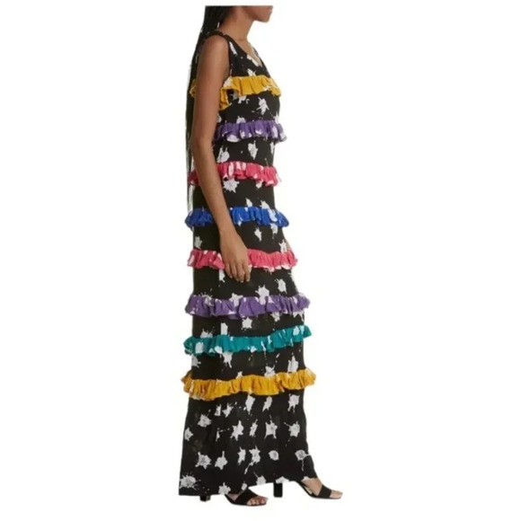 BUSAYO Ropo Splatter Print Tiered Ruffle Maxi Dress Black Size M NWT - Picture 3 of 15